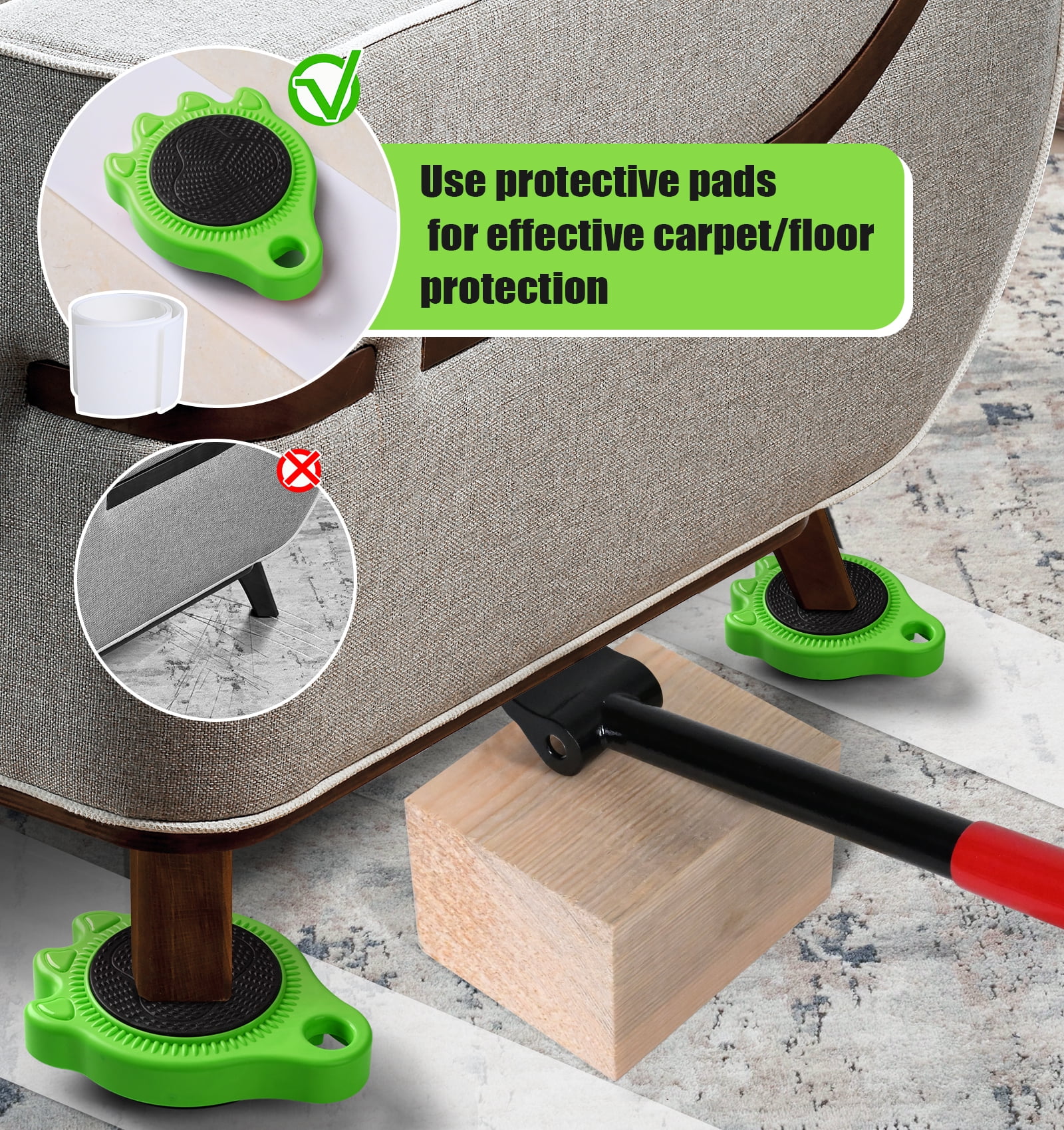 Furniture Lift Mover Tool Set - Furniture Movers Can Withstand Up to 800 Ibs, 360°Sliding Function, Furniture Lifter Have Self-Adjusting Bases， Heavy Item Furniture Moving Tool Without Falling