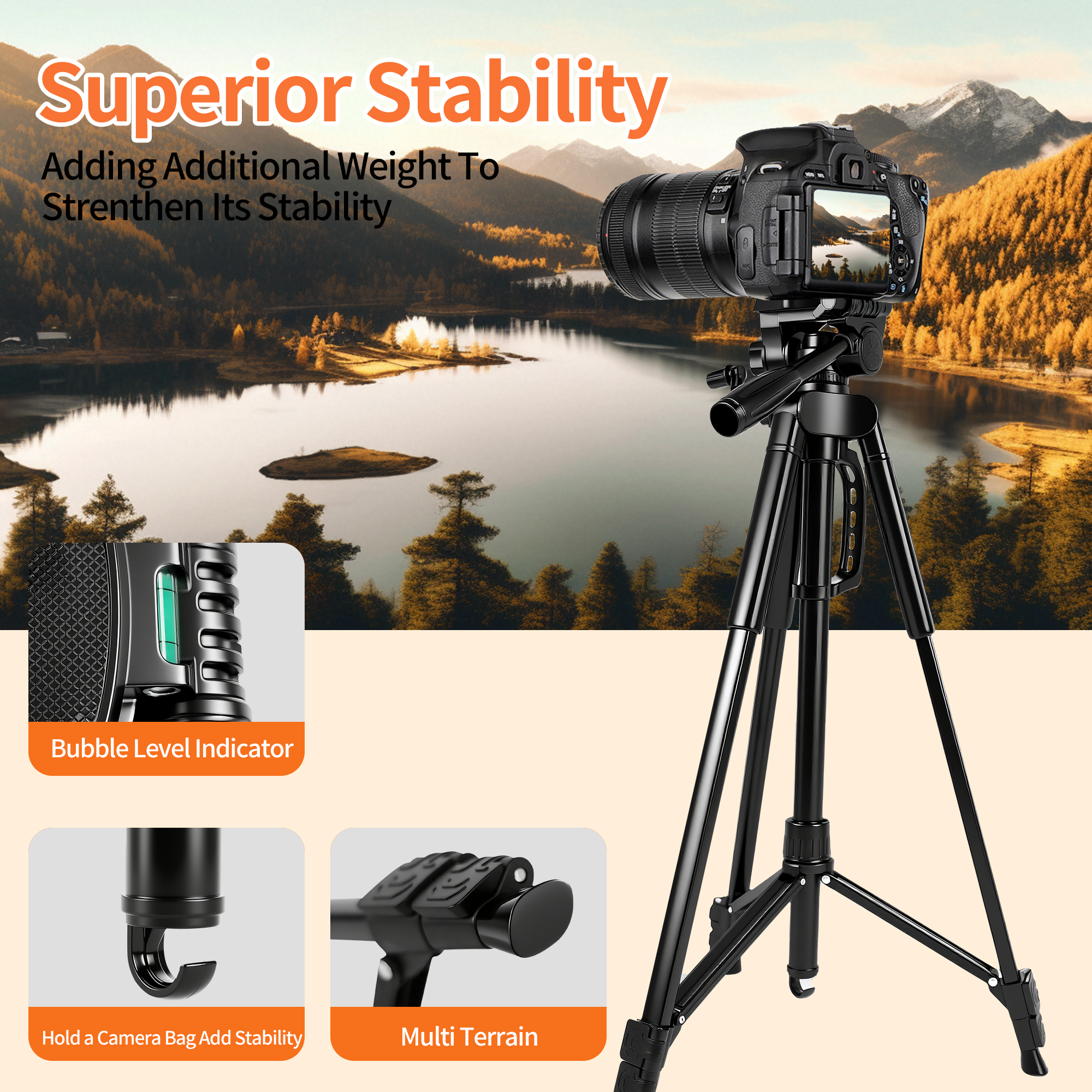 Busatia 64 inch Camera Tripod with Bluetooth Remote and Phone Holder photo 5