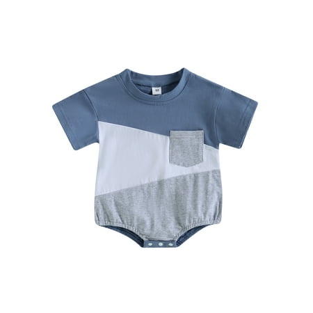 

Baby Summer Romper Short Sleeve Contrast Color Patchwork Bodysuit Infant Clothes