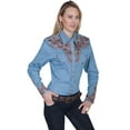 thumbnail image 3 of Scully Western Womens Blue Polyester L/S Floral Stitch Western Shirt L, 3 of 3