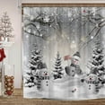 thumbnail image 5 of Farmhouse Winter Christmas Shower Curtain, Cute Snowman Snow Forest Pine Tree Scene Shower Curtain for Bathroom Rustic Xmas Snowflake Holiday Gray Bathroom Accessories Polyester 72"X84" with Hooks, 5 of 6