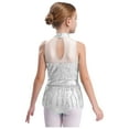thumbnail image 2 of Miaeowve Justaucorps de Danse Latine Scintillant pour Filles avec Jupe à Franges Sans Manches à Sequins Robe de Danse Cha Samba Blanche 14, 2 of 5