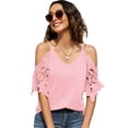 thumbnail image 3 of ZHENWEI Womens Summer V Neck Cold Shoulder Tops T Shirts Cut Out Lace Short Sleeve Solid Color Blouses Shirt, 3 of 8