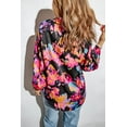 thumbnail image 3 of SIEANE Women's Graffiti Printed V Neck Puff Sleeve Blouse Long Sleeve Satin Blouse Tops,M, 3 of 6
