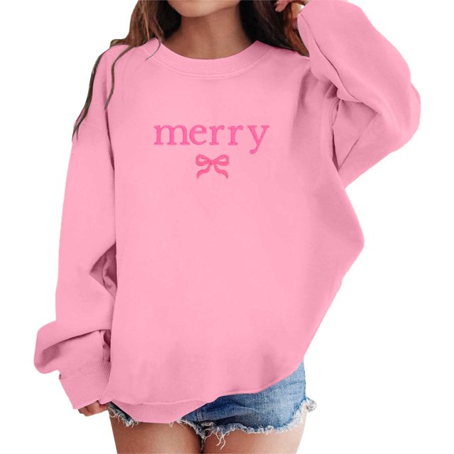 MIASHUI Chandail en Molleton pour Filles Imprimé Lettre Col Rond Décontracté à Capuche, Rose, 4-5 Ans