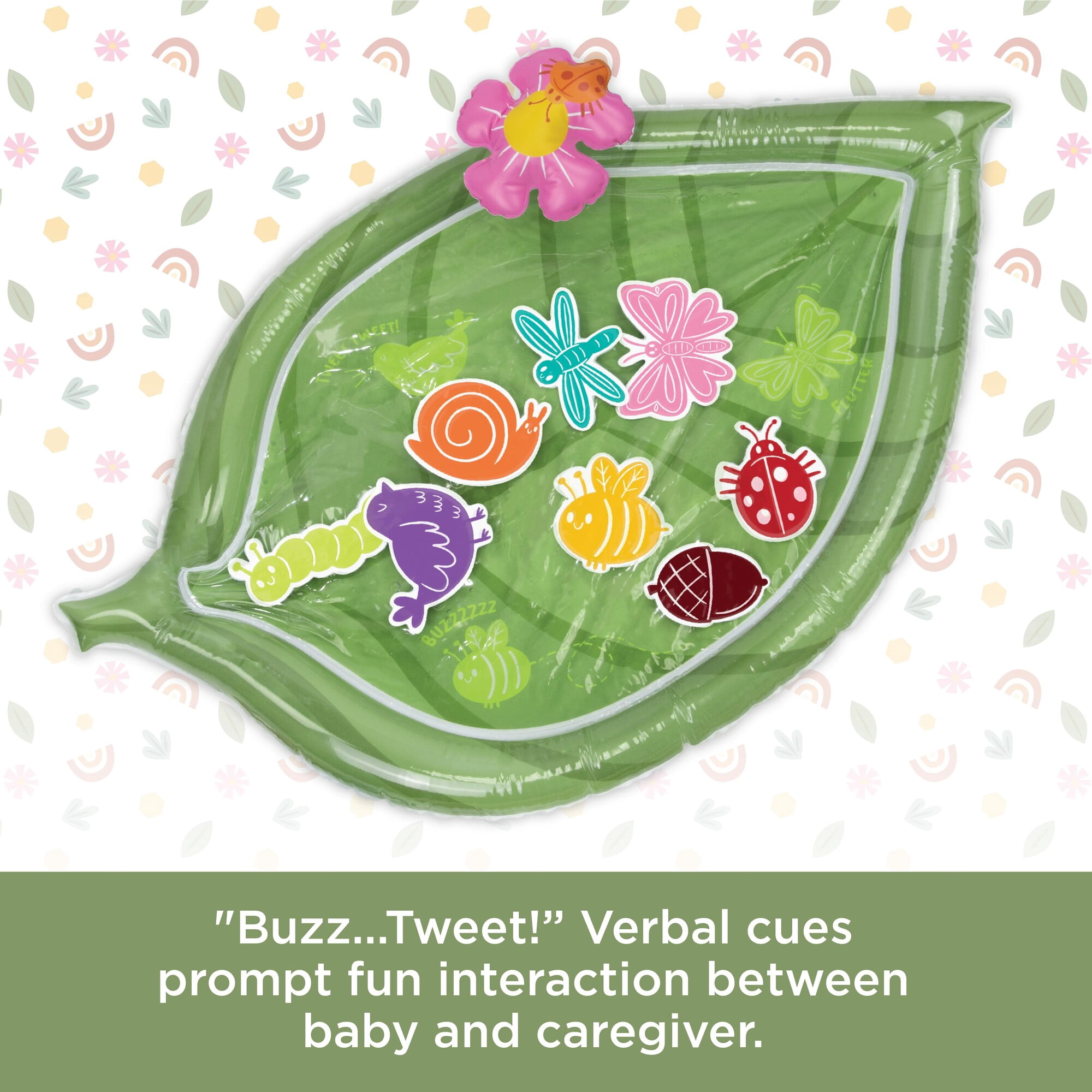 MindWare Sensory Sprouts Inflatable Baby Water Mat for Tummy Time, Bugs and Creatures Theme