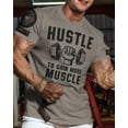 thumbnail image 2 of Gymish Hustle to Gain More Muscle T-Shirt – Motivational Gym Shirt for Men, Funny Lifting Workout Tee, Warm Grey with Sleeve Logo, Medium, 2 of 6