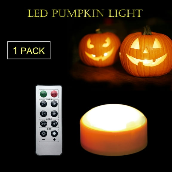 LED Pumpkin Light with Remote and Timer, Battery Operated Bright Flickering Flameless Candle Light for Pumpkin Decor, Jack-O-Lantern Halloween Party Decorations, Orange Color, 1 Pack