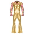 thumbnail image 4 of Lejafay Men's 70s Disco Outfit Lapel V Neck Flare Sleeve with Bottom Pants Jumpsuit Hippie Rompers Gold 4XL, 4 of 7