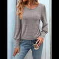 thumbnail image 4 of Blusas Casuales Holgadas de Larga y Corta Abullonada para Mujer, con Cuello Redondo y Botones. Caqui Superficial S, 4 of 9