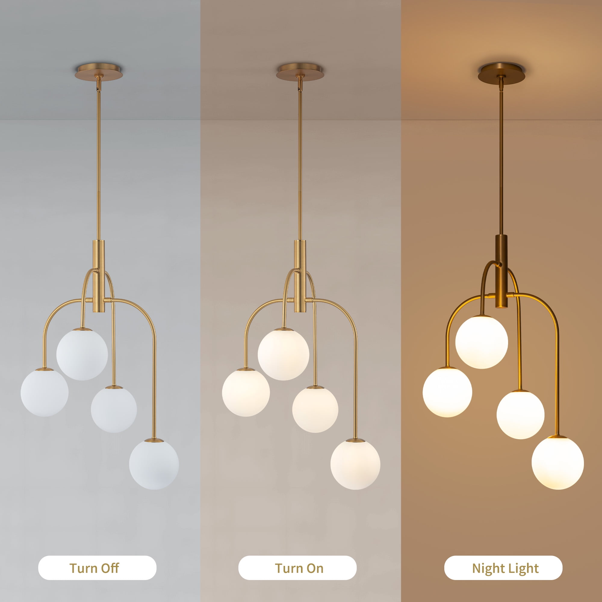 Gold Modern Chandelier Milk Glass Globe 4-Light Chandelier Brass Gold Pendant Light Fixture Industrial Iron Ceiling Light Fixture for Kitchen Island Bedroom