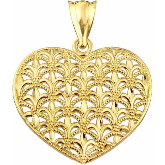 Handcrafted 10kt Gold Diamond-Cut Heart Charm Pendant