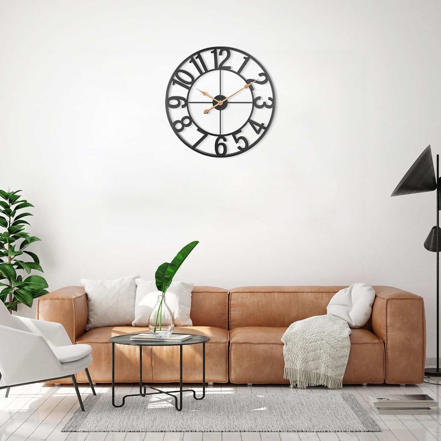 Large Black Wall Clock, Modern 18 Inch Battery Operated Wall Clocks, Silent Non Ticking Analog Clock for Living Room, Office, Home, Bedroom, Kitchen