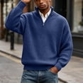 thumbnail image 5 of TOUMENY Men Sweater Stand Collar Long Sleeve Solid Casual Loose Warm Pullover Fall Winter Fashion Half Zip Knit Tops Navy L, 5 of 7