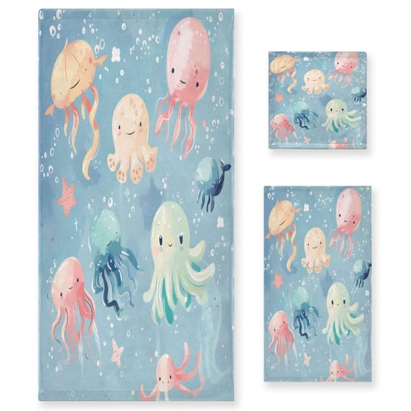 Three-Piece Towel Set Face Towel Towel Set Hand Towel Bath Towel Cotton Bath Towels Bath Towel Sets Hand Bath Towels Lovely Jellyfish