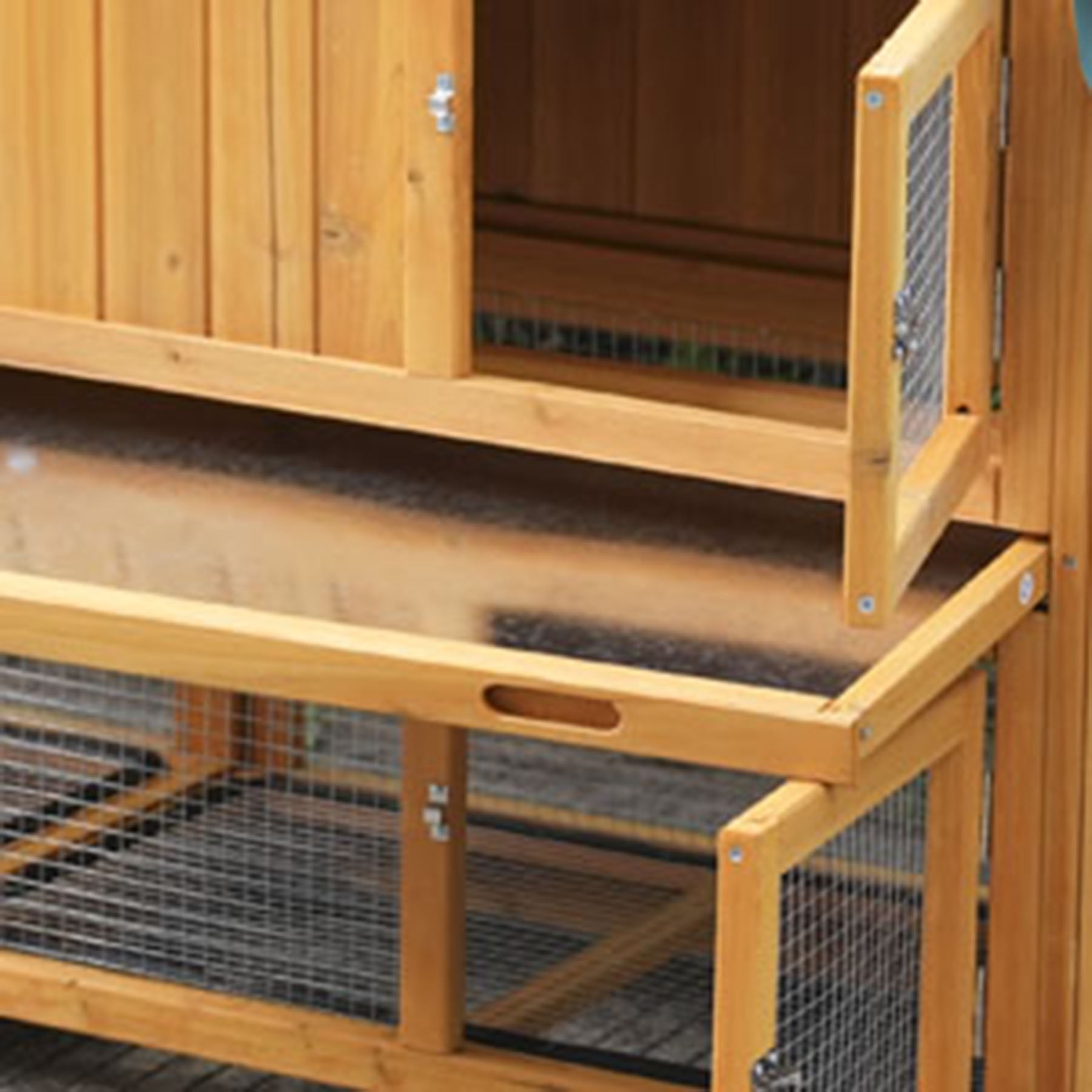 S-HOME 82 Inch Double Layer Dark Yellow Wooden Rabbit Cage, Easy Clean Pull-Out Tray, Weatherproof Design For Small Animals