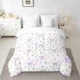 thumbnail image 2 of jejeloiu Kawaii Bow Flower Bedding Comforter Set 7pcs,Girls Bow Knot Queen Bedding Sets,Wpurple White Queen Sheet Sets,Breathable Bedroom Decorative Reversible, 2 of 8
