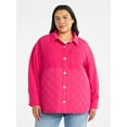 thumbnail image 2 of Terra & Sky Women's Plus Size Quilt Mix Button Front Shacket with Long Sleeves, Sizes 1X-5X, 2 of 6