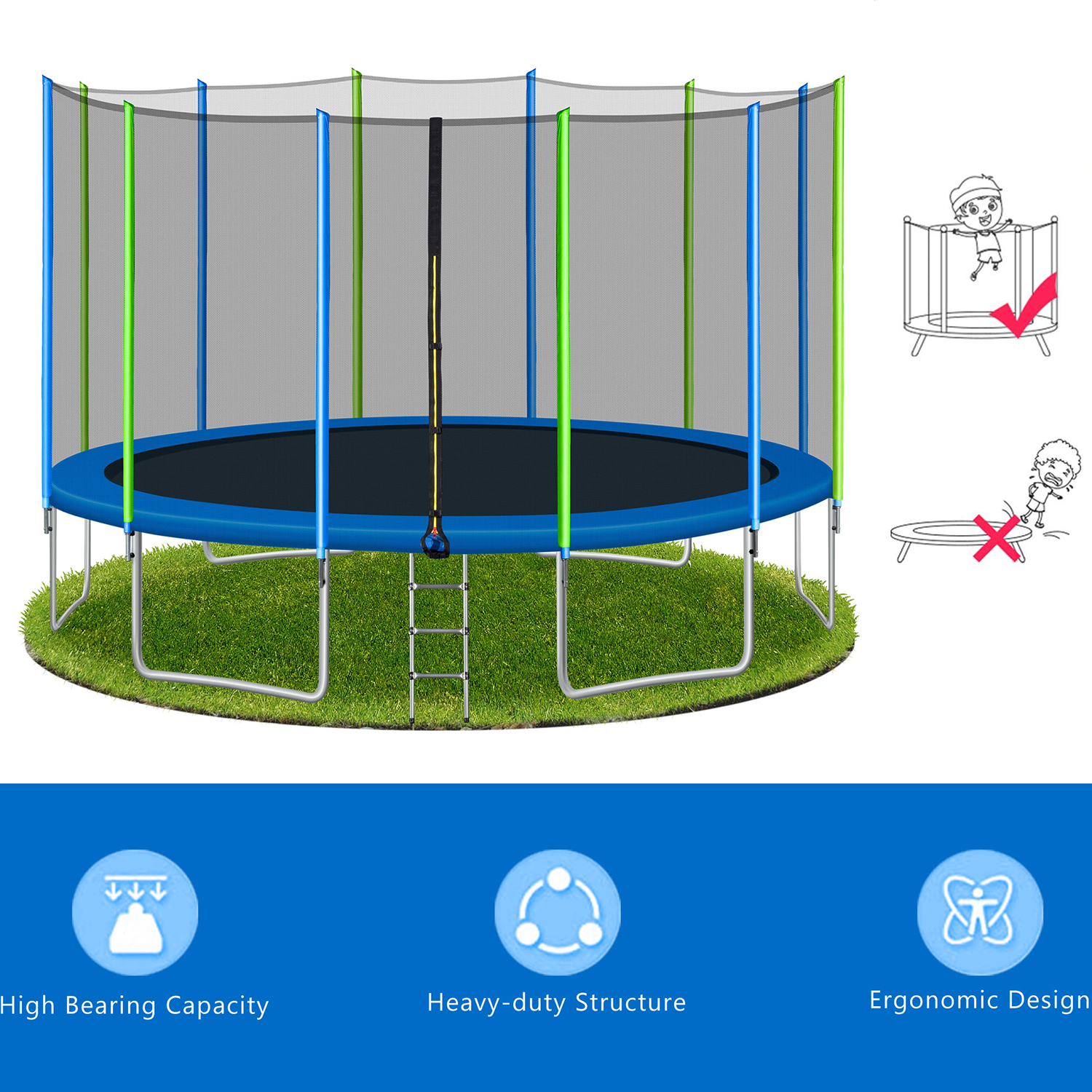 Kadyn 16FT Jumping Trampoline, Round Outdoor Recreational Trampoline with Safety Enclosure Net, Ladder and 12 Wind Stakes, Children Trampoline for Kids, Colorful Kadyn 16FT Jumping Trampoline, Round Outdoor Recreational Trampoline with Safety Enclosure Net, Ladder and 12 Wind Stakes, Children Trampoline for Kids, Colorful