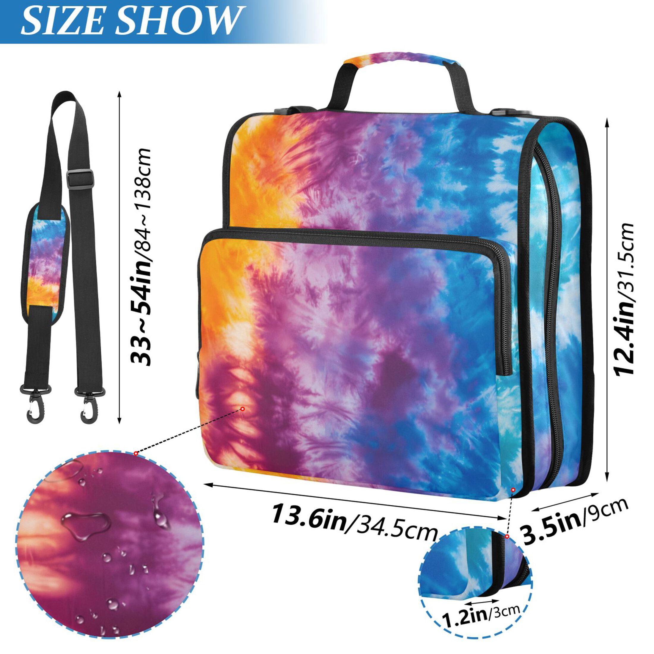 3 Ring Zipper Binder with Shoulder Strap Waterproof Trapper Keeper 2 Inch D-Ring 500 Sheets Capacity Blue Purple Yellow Tie Dye