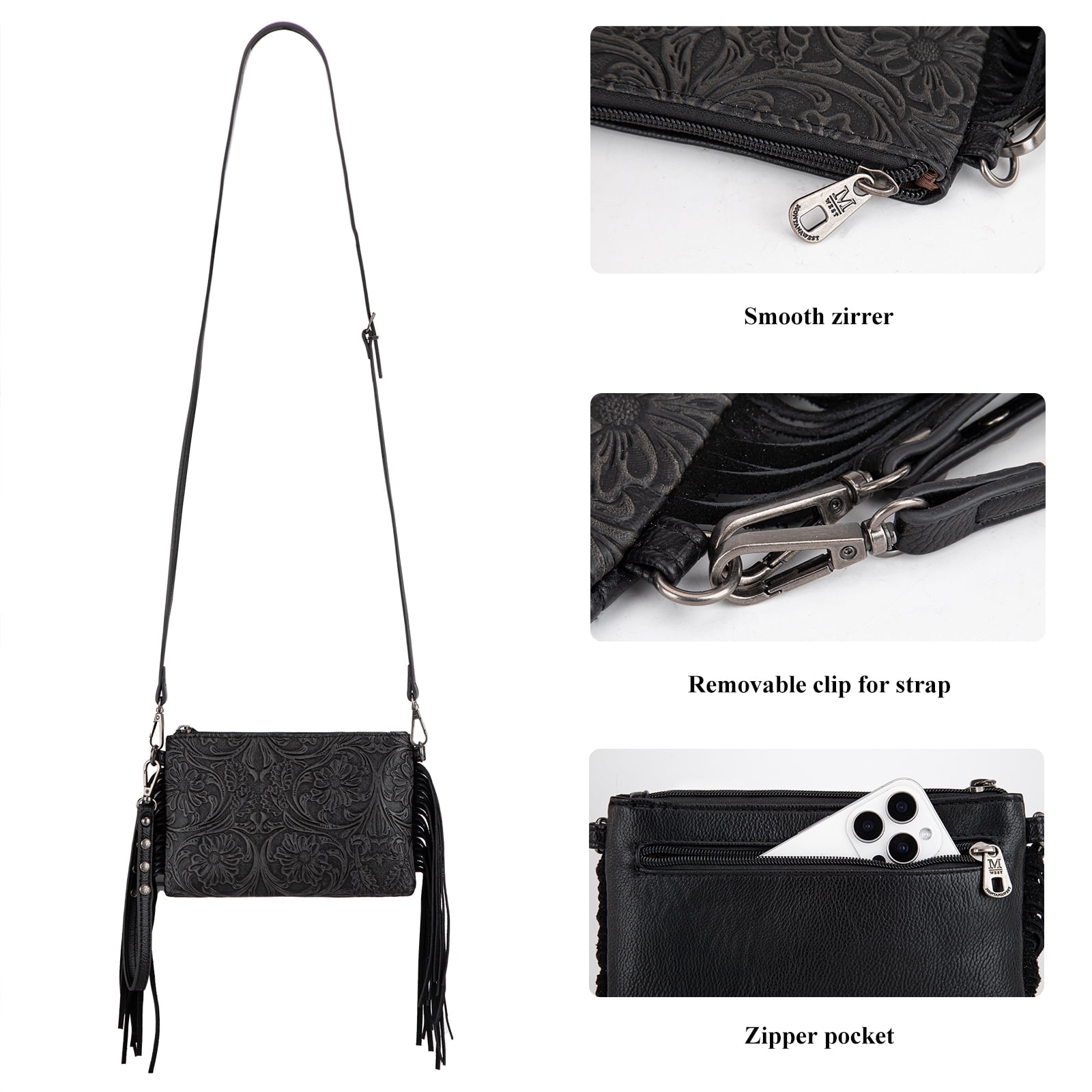 Montana West Western Purse for Women Stylish Crossbody Bag Versatile Wristlet Clutch Purse, Black