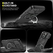 ShellTech Shockproof Case for iPhone 16 Pro Max Case, Slide Camera Lens Cover Protective Shell with Ring Stand Slim Case,Black