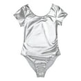 thumbnail image 6 of Zaldita Womens Short Sleeve Leotard Wet Look Patent Leather Bodysuit for Ballet Gymnastics Dance Silver XXL, 6 of 7