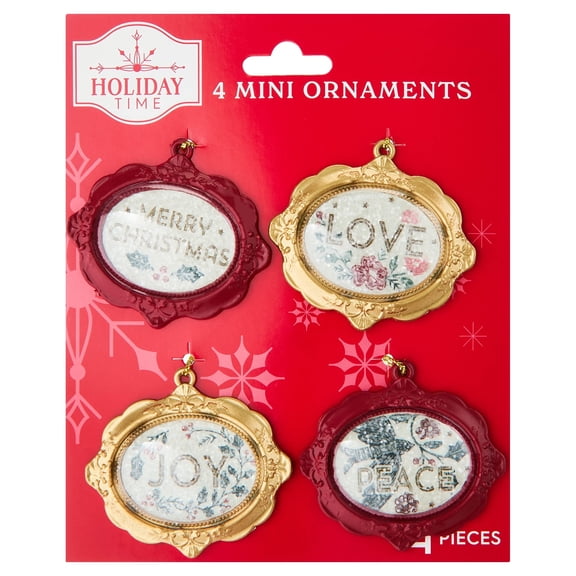 4-Count Red and Gold Holiday Word Frame Mini Christmas Ornaments, 2", by Holiday Time