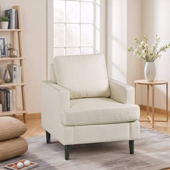 HomGarden Beige Linen Single Sofa Chair - Versatile Accent Armchair W/Cushion Lounge Seat & Wood Legs for Home, Bedroom, Office