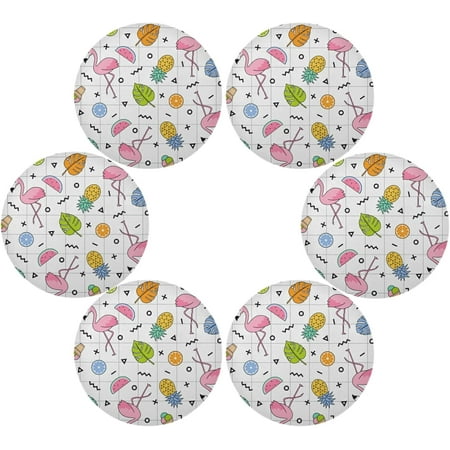 

Coolnut Flamingo and Tropical Fruits Round Placemats for Dining Table Non-Slip Heat-Resistant Polyester Table Mats Set of 6 Washable Table Mats for Kitchen Dining Table Decoration (620)