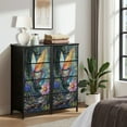 thumbnail image 6 of Boho Dresser for Bedroom with 4 Storage Drawers Dreamy Art Giant Butterflies Neon Wildflowers Light Orbs Dressers Chest of Drawers Steel Framed Fabric Closet Organizers for Entryway, 6 of 7