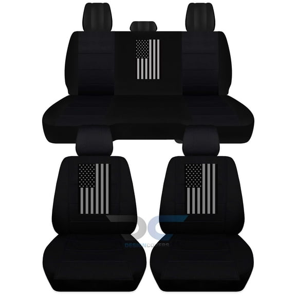 Fits 2012-2018 Dodge Ram w US Flag Cotton Seat Covers Solid Rr :Black - Full Set