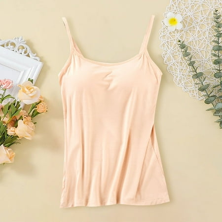Summer Sleeveless Tank Tops for Women Beige Sexy Heart Bras Top Adjustable Strap Basic Solid Camisole V Neck With Built In Padded Bra Vest L