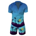 thumbnail image 3 of toraway Mens Suits 2 Piece Plus Size Male Casual Striped Gradient Ramp Print Two Piece Suit Zipper Short Sleeve Top Blouse Suit Drawstring Pocket Short Set XL, 3 of 4