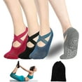 thumbnail image 1 of Yoga Socks For Women - 4 Pairs Pilates Socks Non-slip Grips Sock With Strap For Ballet, Barre, Home & Hospital, 1 of 5