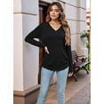 thumbnail image 4 of Womens Long Sleeve Shirts V Neck Casual Tops Loose Dressy Basic Fall Fashion Trendy Outfits Winter Clothes Black XXL, 4 of 8