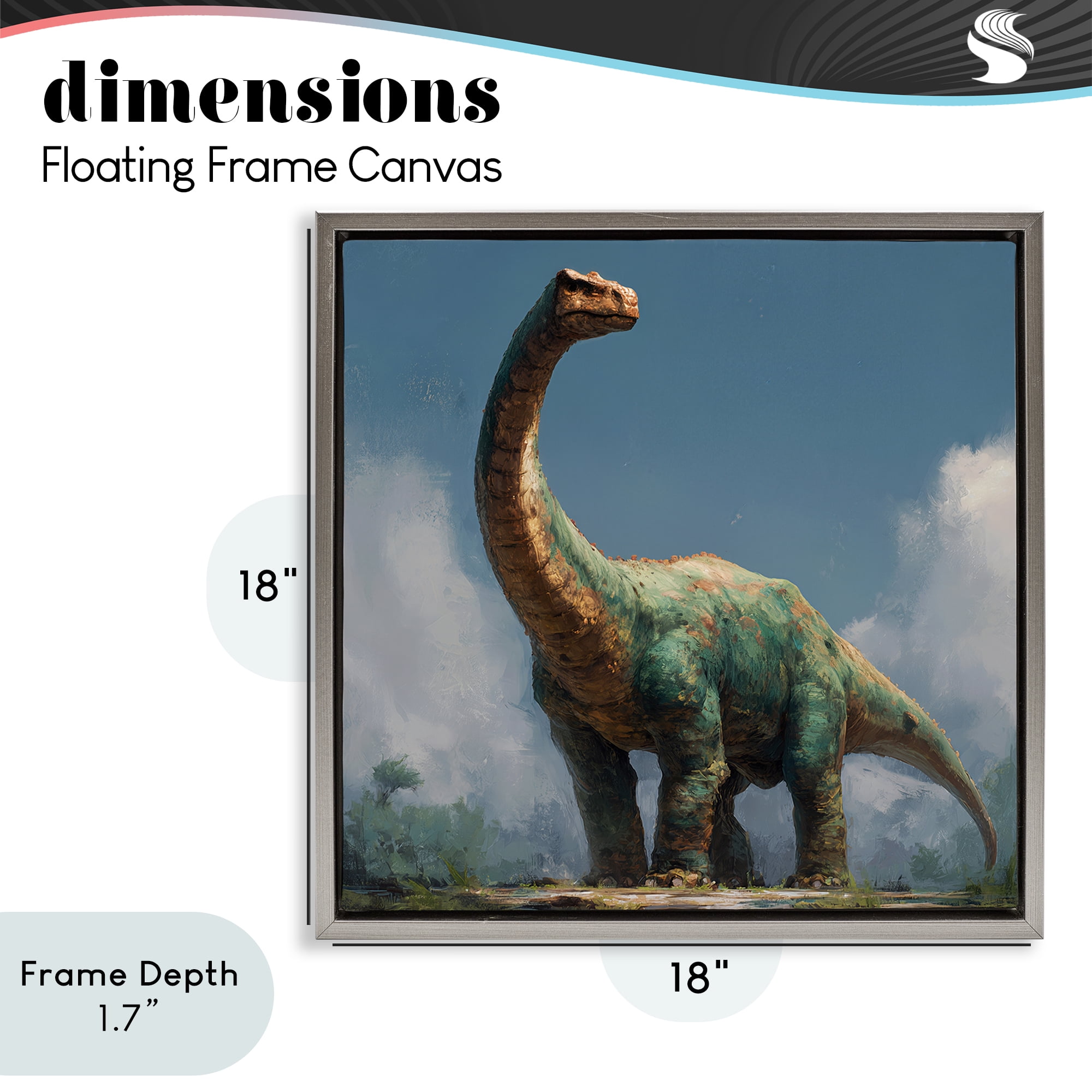 Stupell Industries Colossal Brontosaurus in Meadow Gray Framed Floater Canvas Wall Art, design by Wumples