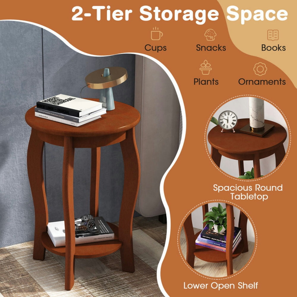 Finihen End Table, Round End Table, 15 Inch 2-Tier Round End Table with Storage Shelf, Sofa Side Table, Bed Side Table, for Living Room, Bedroom, Walnut Finihen End Table, Round End Table, 15 Inch 2-Tier Round End Table with Storage Shelf, Sofa Side Table, Bed Side Table, for Living Room, Bedroom, Walnut