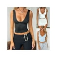 thumbnail image 3 of Yunliwuli Women Cropped Tank Tops Casual Summer Deep V-Neck Ruched Basic Vest Sleeveless Shirt Aesthetic Clothes for Streetwear, 3 of 10
