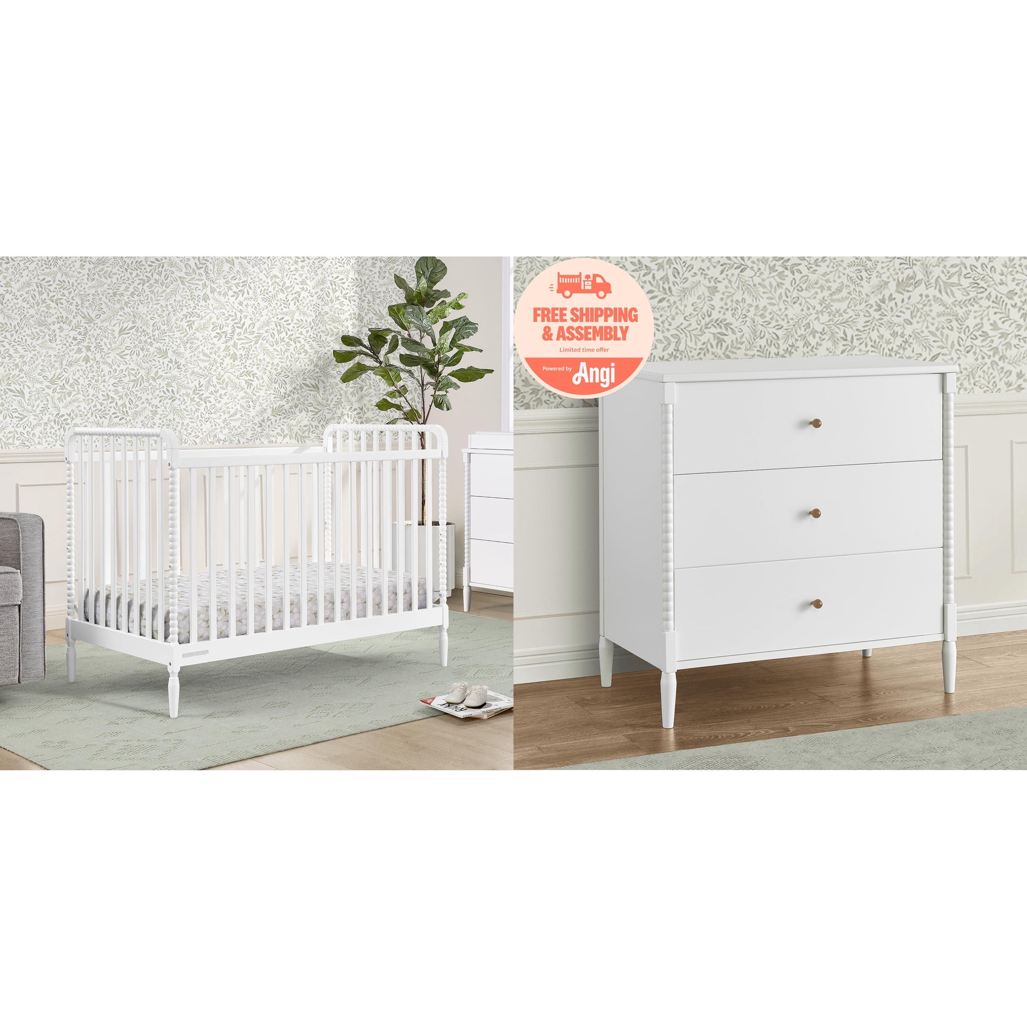 Delta Children Lily 4-in-1 Convertible Crib & Delta Children Lily 3 Drawer Dresser with Interlocking Drawers