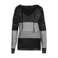 thumbnail image 2 of Women's Hooded Casual Sweater Color Block Knitted Loose Fitting Pullover with Drawstring Hood, 2 of 8