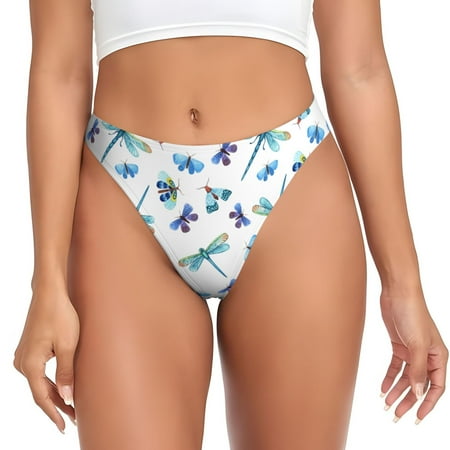 Blue Dragonfly Moth Butterfly Thongs for Women - No Show Seamless Womens Thongs Underwear  Stretch G String Thongs for Women  Ladies Breathable Sexy Thong Bikini Panties Briefs