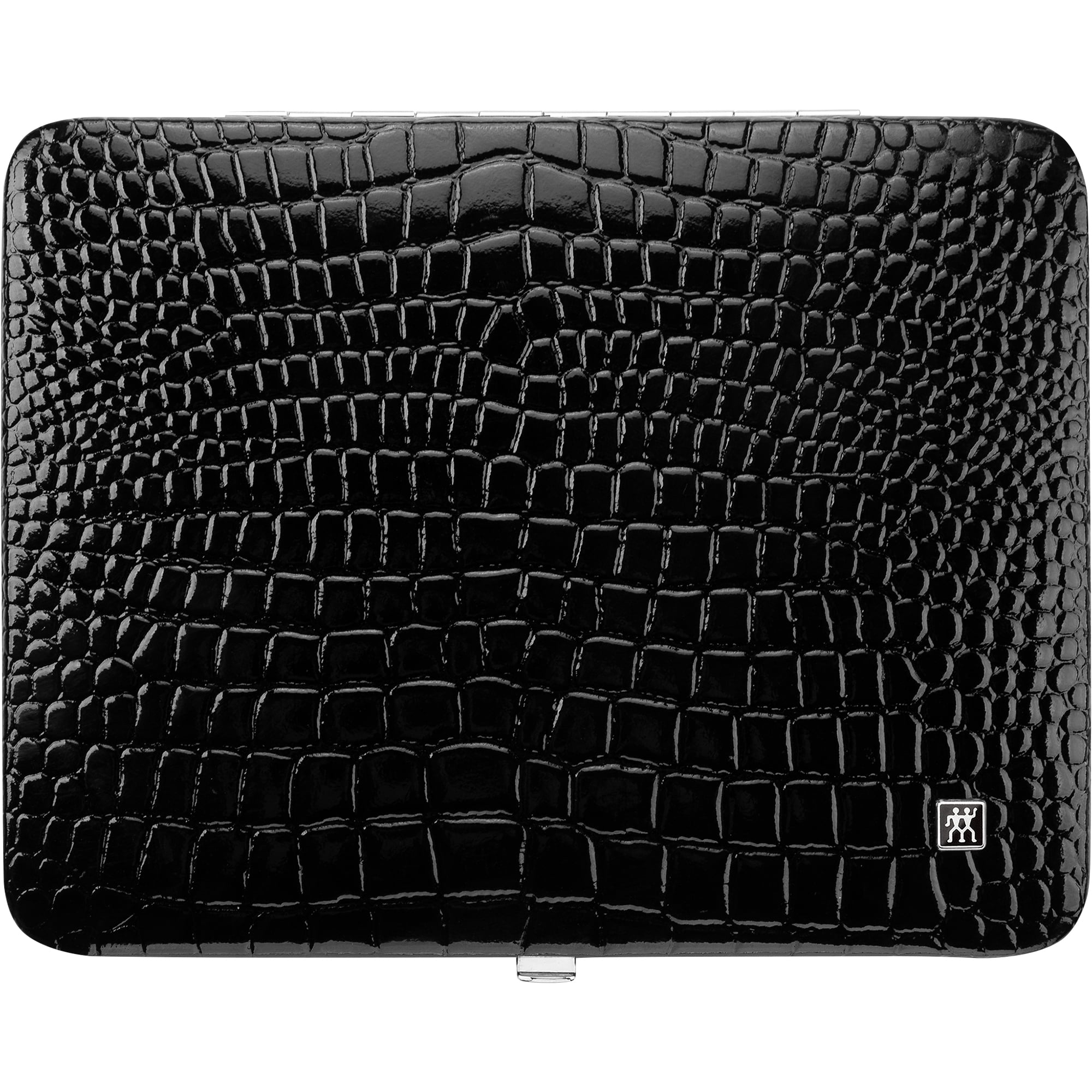 ZWILLING Manicure Set (10 piece, complete set for fingernails and toenails, genuine leather case with metal frame), Polished Stainless Steel, Crocodile Edition, Black