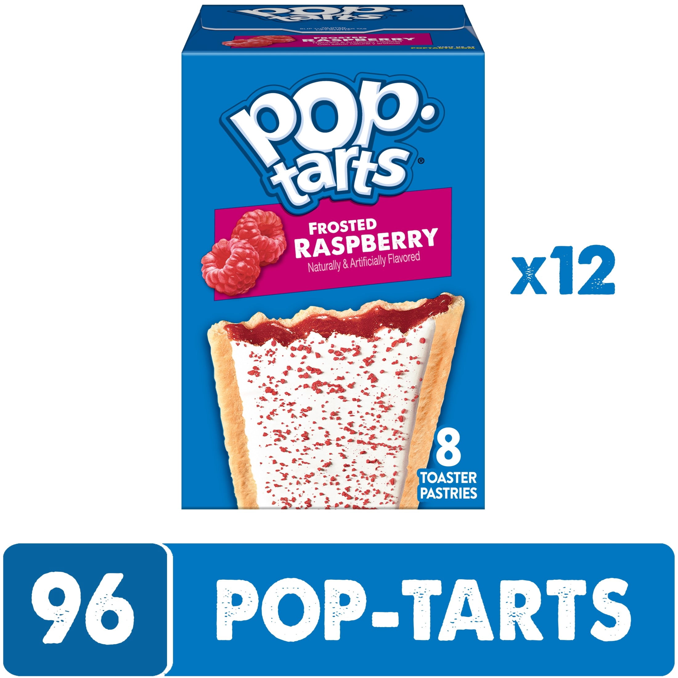 (12 pack) Pop-Tarts Frosted Raspberry Toaster Pastries, Breakfast Foods, Shelf-Stable, 13.5 oz (8 Count)