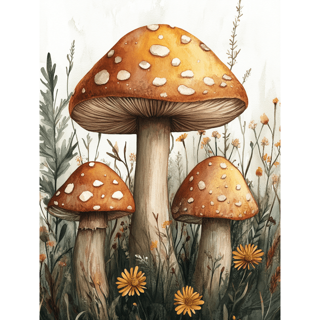 Qisvanset 12x16 Inch 2D Flat Framed Canvas Art, Woodland Mushroom Whimsical Green Girl Nursery Home Wall Art Decor
