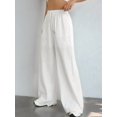 thumbnail image 4 of Women Wide Leg Linen Pants, High Waisted Summer Casual Cotton Linen Palazzo Pants with Pockets White XL, 4 of 9
