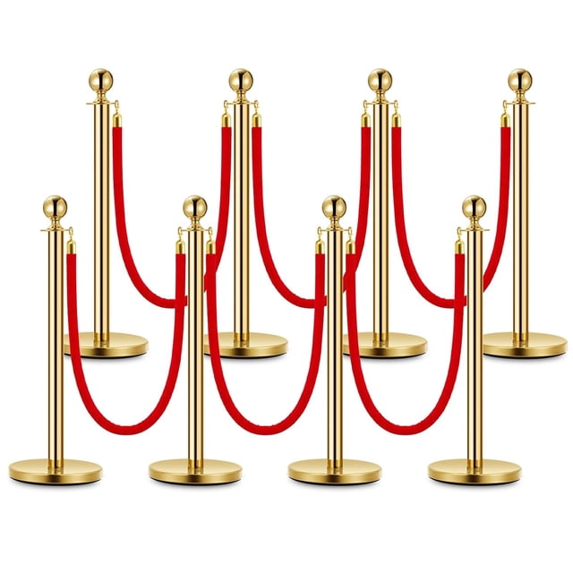 Bingirl 8PCS Stanchion Posts Queue with Red Velvet Rope 5 FT Red Carpet Ropes and Poles Crowd Control Barriers Queue Line Rope Barriers