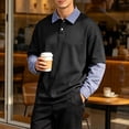 thumbnail image 6 of TOUMENY Men's Plaid Shirts Casual Button Down Long Sleeve Oversized Tops Lightweight Fashion Solid Lapel Collar Pullover Tee Black M, 6 of 7