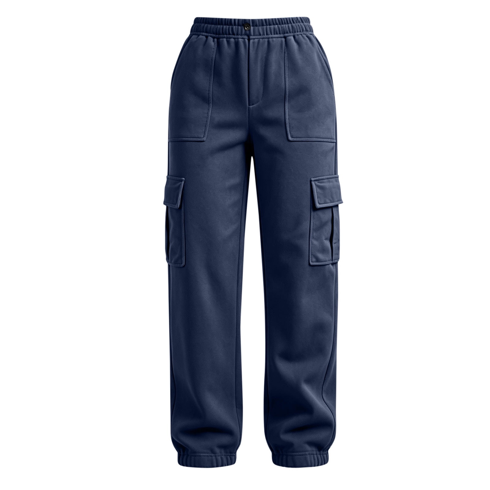 ZHYou No Boundarie Women's Cargo Pants Elastic Waist Wide Leg Loose Straight Casual Baggy Fit Utility Trousers with Multi Pockets,Navy,Size 2XL