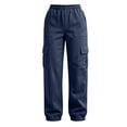 thumbnail image 5 of Women's Casual Stretchy Cargo Pants for Women with Elastic Waistband, Multi-Pockets, Zip Fly, Button Closure, Outdoor Hiking Jogging Travel Trousers, Lightweight Soft Long Pants, 5 of 9